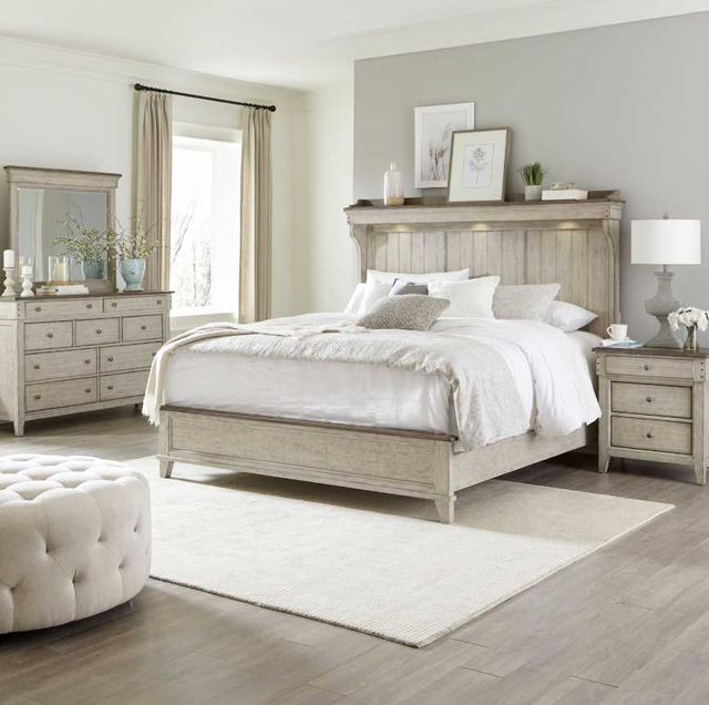 Liberty Furniture Ivy Hollow 4-Piece Dusty Taupe/Weathered Linen King Mantle Bedroom Set-1