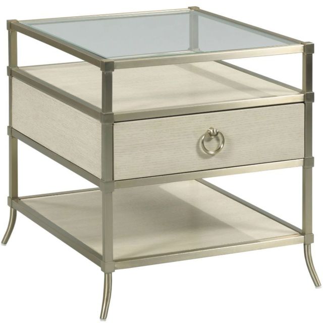 American Drew® Lenox Capri Glass Top End Table with Brassy Champagne/Cream Drawered Base-0