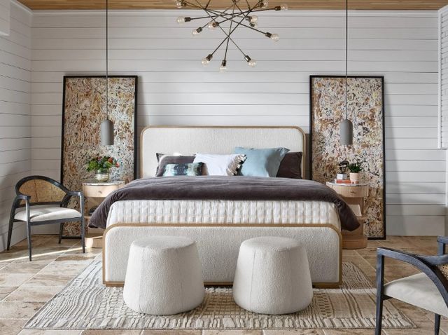Universal Explore Home™ Modern Nomad Canberra Ivory/White Oak King Upholstered Panel Bed-1