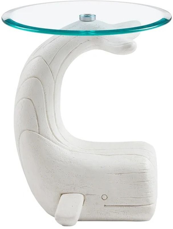 Powell® Wally The Whale Glass Top Side Table with White Base-4
