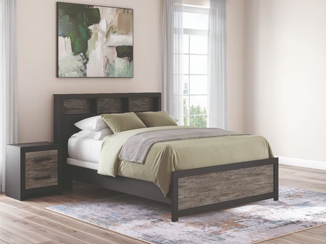 Signature Design by Ashley® Broachmyn Black/Gray Lighted Queen Bookcase Panel Bed-1