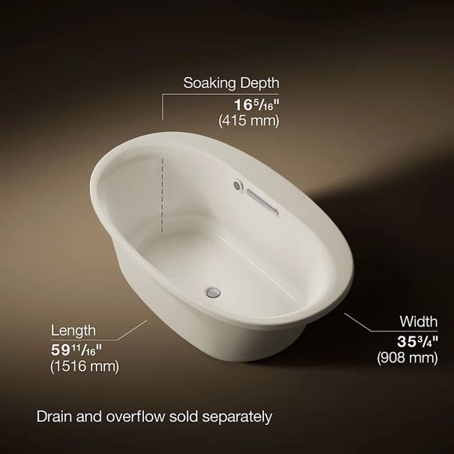 Kohler® Underscore® Biscuit 59.75" x 35.75" Drop-In Bath with Bask® Heated Surface-4