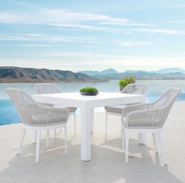 Sunset West Miami Silver Gray Aluminum/Olefin Rope Outdoor Dining Arm Chair with Echo Ash Cushion-4