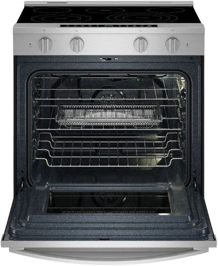 Whirlpool® 30" Fingerprint Resistant Stainless Steel Slide-In Electric Range with Air Cooking Technology, No Preheat Air Fry, WipeClean™ Coating, Steam/Self Clean and High Speed Preheat-1