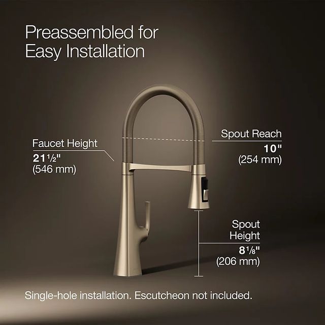 KOHLER® Graze® Vibrant Brushed Bronze 21" Semi-Professional Kitchen Sink Faucet with 3-Function Sprayhead-2