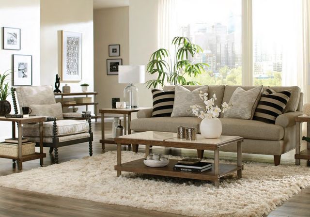 Hammary® Amara Taupe Rectangular Coffee Table with Natural Marble Top and Gray Frame-1
