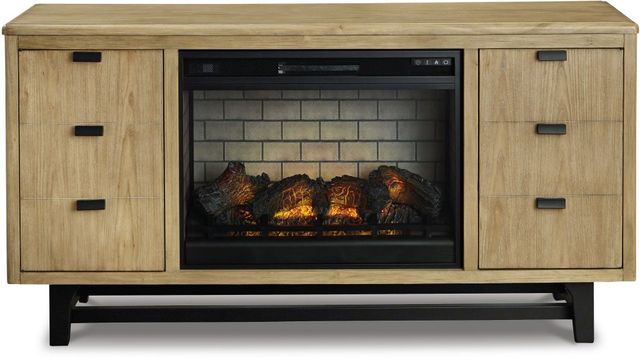 Signature Design by Ashley® Freslowe Light Brown TV Stand with Electric Fireplace-1