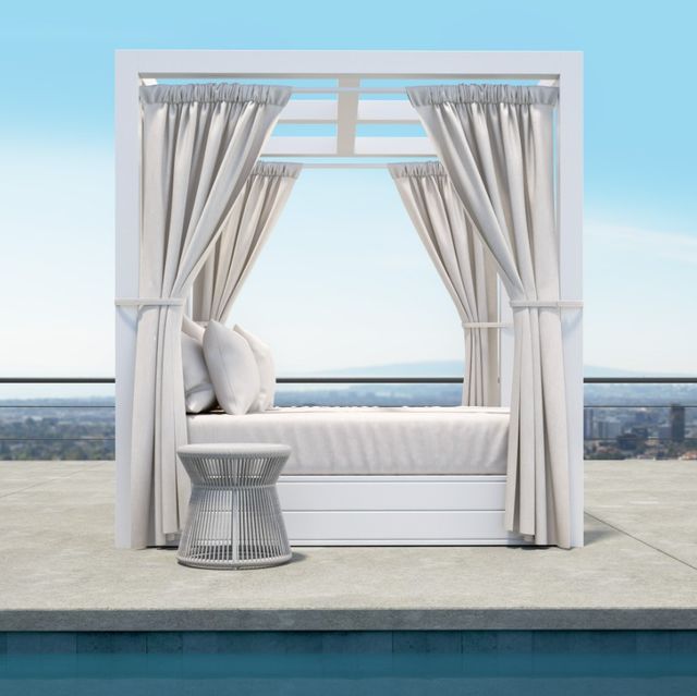 Sunset West Newport Satin White Aluminum King Resort Outdoor Daybed with Cast Silver Cushion-3