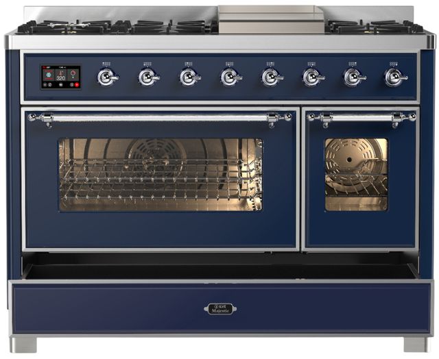 Ilve® Majestic III 48" Midnight Blue Pro Style Dual Fuel Natural Gas Range with Triple Glass Door and Chrome Trim-1