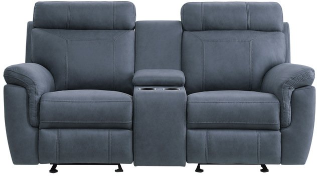 Homelegance® Clifton Blue Double Manual Reclining Glider Loveseat with Center Console-3