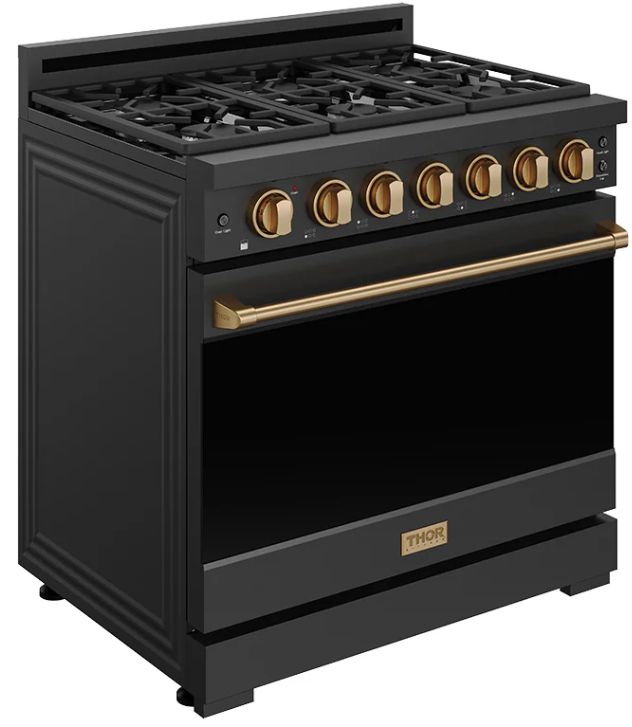 Thor Kitchen Gordon Ramsay Collection 36" Black Pro Style Liquid Propane Range with Precision Knob Control and Bronze Trim-2