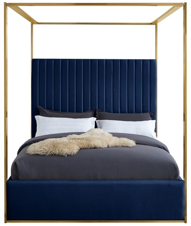 Meridian Furniture Jones Navy Queen Upholstered Canopy Bed-1