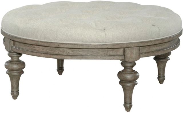 Liberty Furniture Americana Farmhouse Beige/Dusty Taupe Round Cocktail Ottoman-0