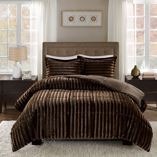 Olliix by Madison Park Duke Chocolate King/California King Faux Fur Comforter Mini Set-0