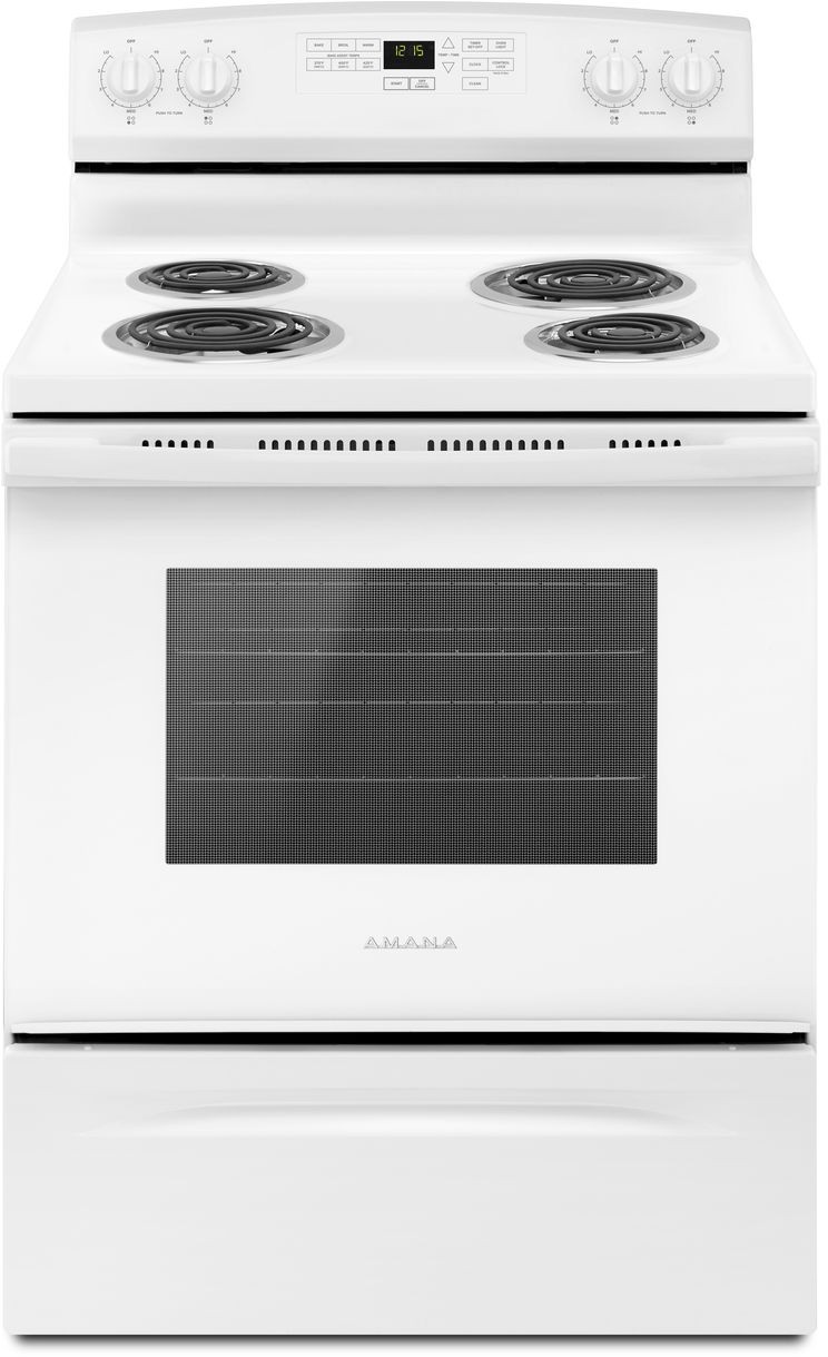 Amana® 30&quot; White Freestanding Electric Range | Stewart&rsquo;s TV 