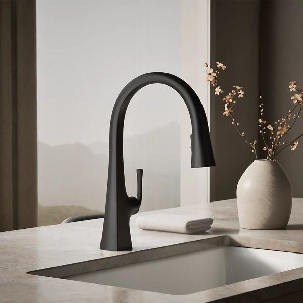 KOHLER® Graze® Matte Black Kitchen Sink Faucet with 3-Function Sprayhead-1