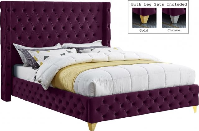 Meridian Furniture Savan Purple King Upholstered Panel Bed-2