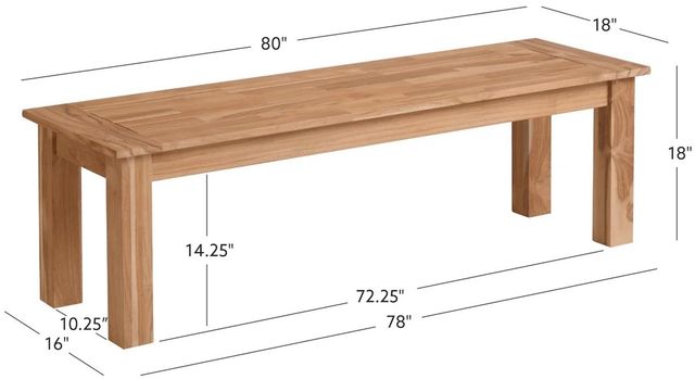 Linon Cannon Natural Teak Wooden 80" Outdoor Dining Bench-2