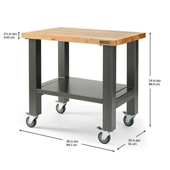 Gladiator® Wooden Top and Hammered Granite 3' Wide Mobile Workstation-1
