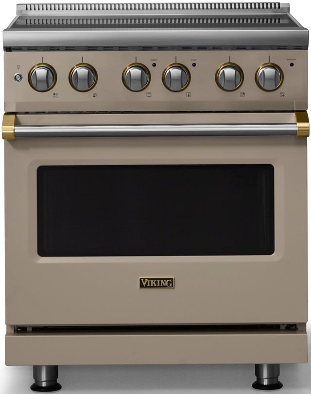 Viking® 5 Series 30" Nantucket Pro Style Electric Range with Brushed Brass Trim-0