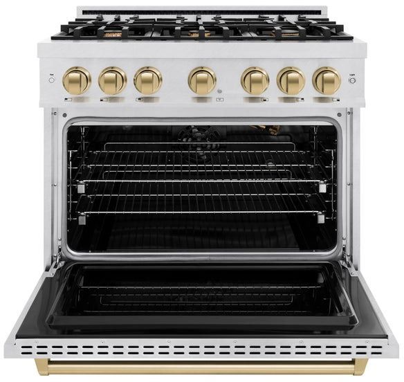 ZLINE Classic Autograph Edition 36" Satin Stainless Steel Pro Style Gas Range with Champagne Bronze Accents-1