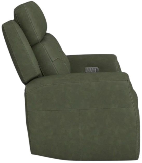 Flexsteel® Felix Forest Green Leather Power Reclining Loveseat with Power Headrest and Lumbar-4