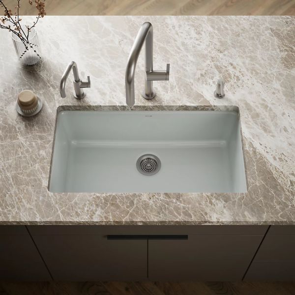 KOHLER® Iron/Tones® Ice Gray 33" Top/Undermount Single-Bowl Kitchen Sink-1