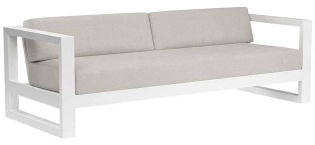 Sunset West Newport Satin White Aluminum Outdoor Sofa with Cast Silver Cushion-0