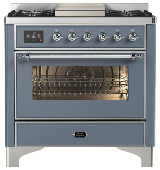 Ilve® Majestic III 36" Blue Gray Pro Style Dual Fuel Liquid Propane Range with Triple Glass Door and Chrome Trim-0