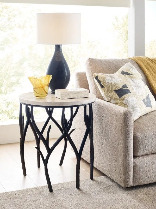 Hammary® Willow Beige Travertine Top End Table with Black Base-1