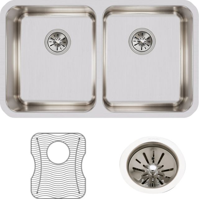 Elkay Lustertone® Classic 3-Piece Lustrous Satin 30-3/4" x 18-1/2" x 10" Equal Double Bowl Undermount Sink Set with Right Drain-1
