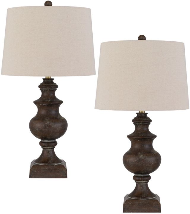 Cal® Lighting & Accessories Urn Style 2-Piece Rustic Oak Table Lamp Set-0
