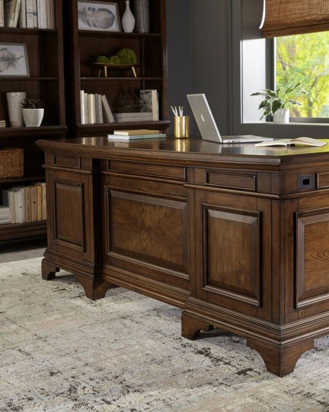 Coaster® Hartshill Burnished Oak Executive Desk with File Cabinets-1