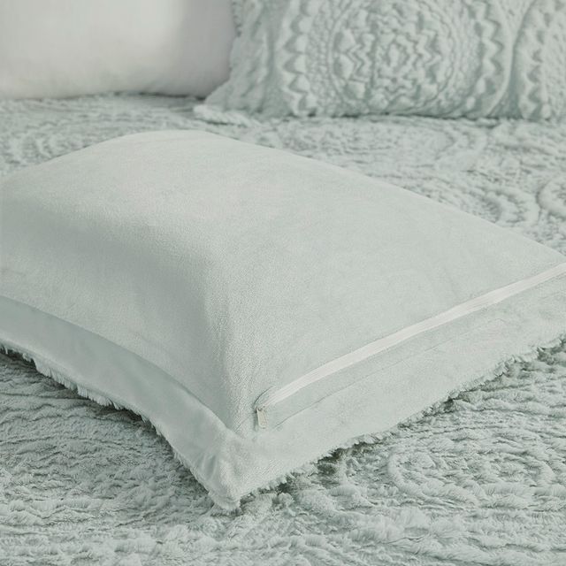 Olliix by Madison Park Arya Aqua Twin Embroidered Medallion Faux Fur Ultra Plush Comforter Mini Set-2