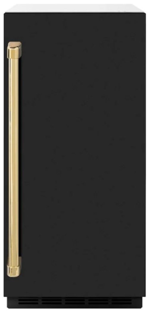 ZLINE Autograph Edition Touchstone 15" 75 lbs. Black Matte Door with Polished Gold Handle Clear Cube Ice Maker with Drain Pump -0