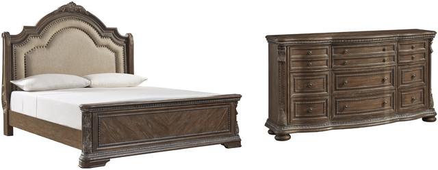 Signature Design by Ashley® Charmond 2-Piece Brown Queen Upholstered Sleigh Bed Set-0