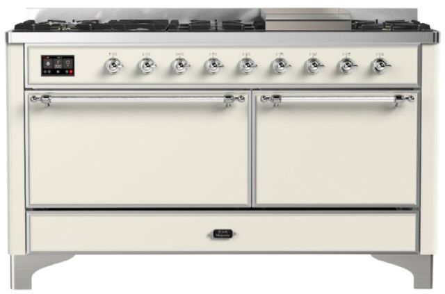 Ilve® Majestic III 60" Antique White Pro Style Dual Fuel Liquid Propane Range with Solid Door and Chrome Trim-0