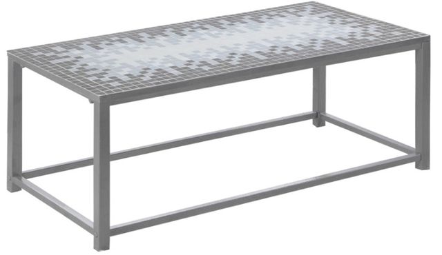 Monarch Specialties Inc. Grey Blue Tile Top Coffee Table with Hammered Silver Base-0