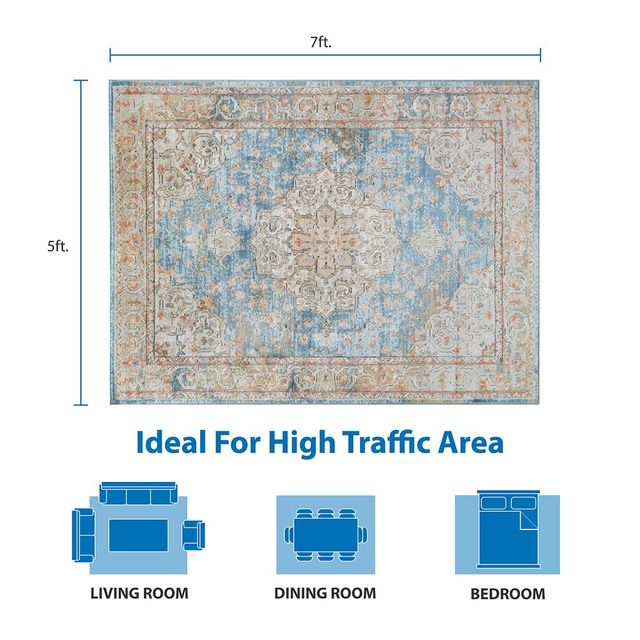 Olliix by Madison Park Lexington Blue/Cream/Terra 8' x 10'  Pegasus Medallion Border Area Rug-4
