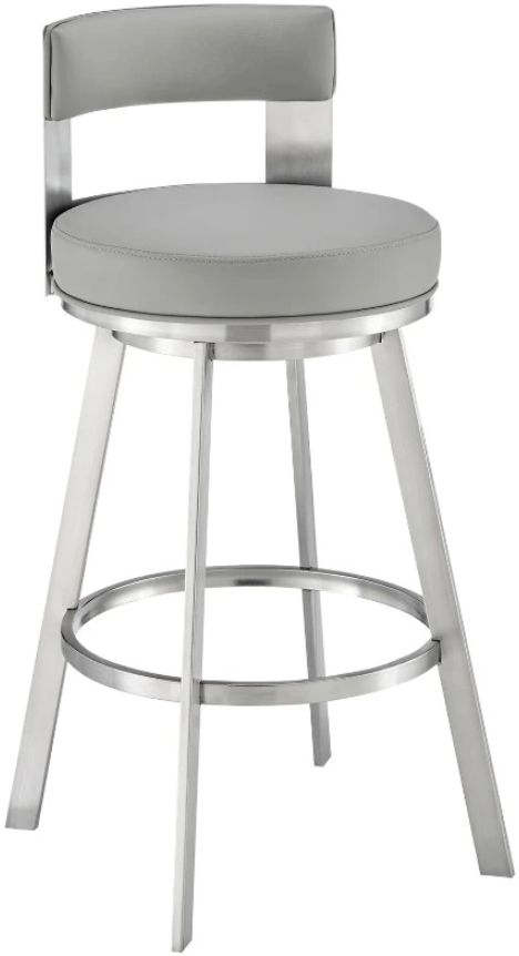 Armen Living Flynn Brushed Stainless Steel/Light Gray 30'' Bar Stool-0