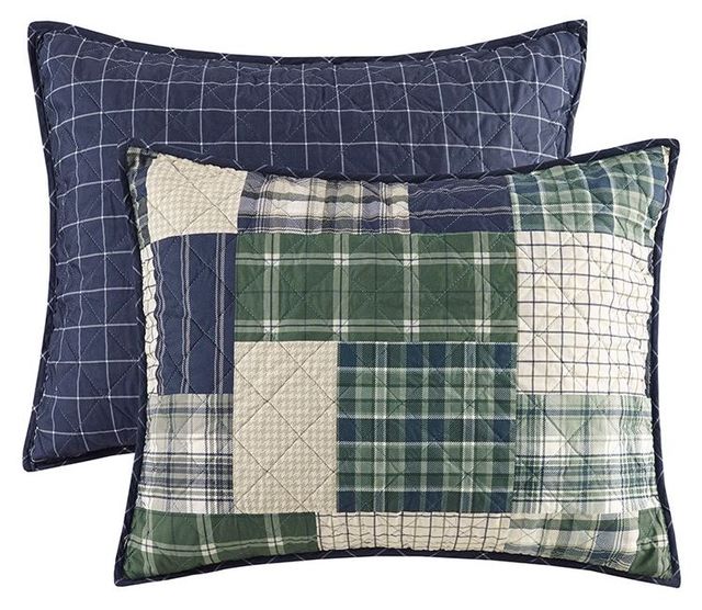 Olliix by Madison Park Timber 3 Piece Green and Navy Full/Queen Reversible Printed Coverlet Set-3
