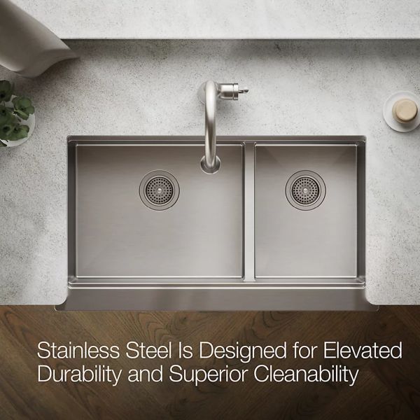 KOHLER® Strive® Stainless Steel Smart Divide® 36” Undermount Double-Bowl Farmhouse Workstation Kitchen Sink-3