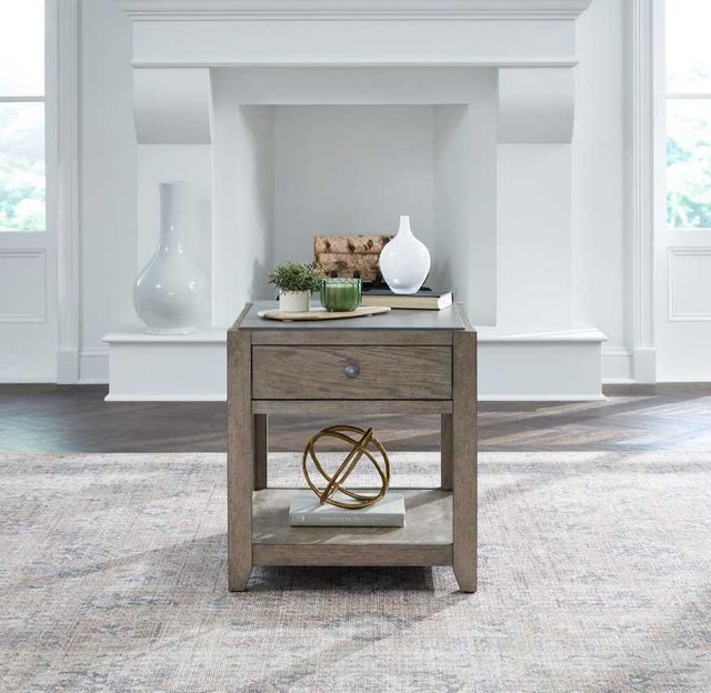 Liberty Furniture Millstone Gray End Table with Nutmeg Base-1