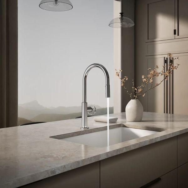 KOHLER® Billet® Polished Chrome Touchless Kitchen Sink Faucet with 2-Function Sprayhead and Single Round-Handle-2