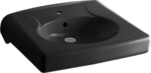 KOHLER® Brenham™ Black Wall-Mount or Concealed Carrier Arm Mount Commercial Bathroom Sink with Single Faucet Hole-0