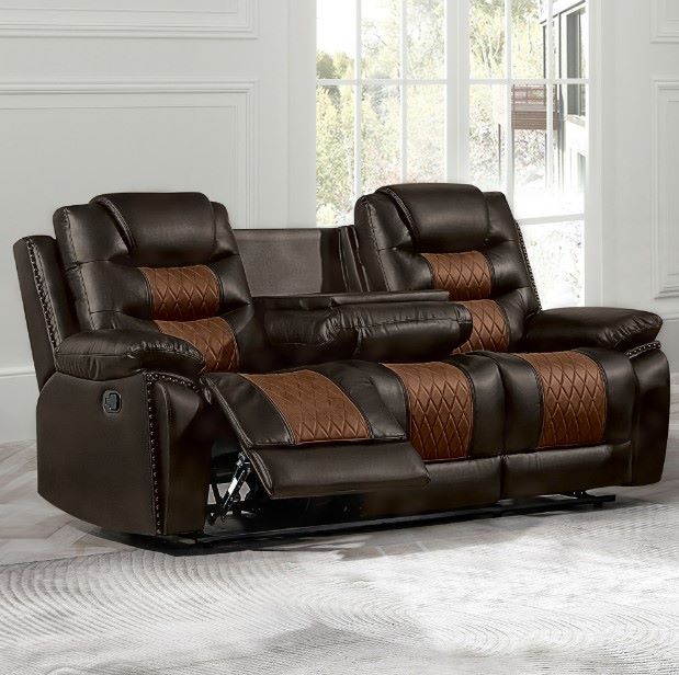 New Classic® Home Furnishings Nikko Brown Dual Manual Reclining Sofa-1