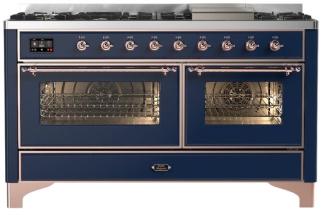 Ilve® Majestic III 60" Midnight Blue Pro Style Dual Fuel Natural Gas Range with Triple Glass Door and Copper Trim-0