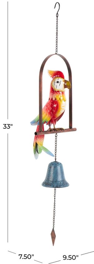 Deco Marche Red Parrot Perched Windchime with Hanging Bell-3
