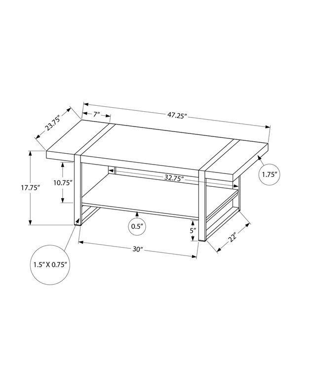 Monarch Specialties Inc. Mango Wood-Look Coffee Table with Shelf-2