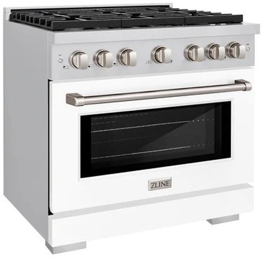 ZLINE 36" Stainless Steel Pro Style Gas Range with White Matte Door-3